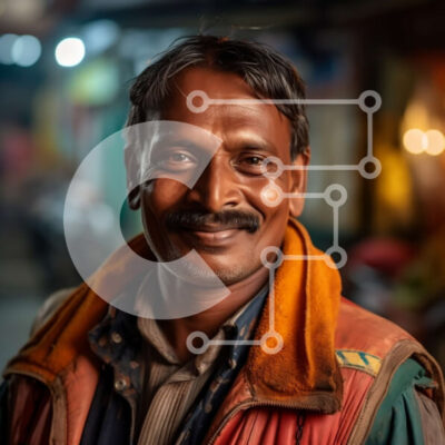 Intra Συλλεκτικό Ξύλινο Παζλ Plywood  4mm - Άνδρας με κόκκινο γιλέκο και μουστάκι που χαμογελά στη φωτογραφική μηχανή σε αμυδρά φωτισμένη οδό τη νύχτα Σε Ξύλινο Κουτί - Διαστάσεις Puzzle: 10x10 cm – 25 κομμάτια - Image 1