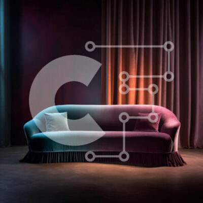 Intra Συλλεκτικό Ξύλινο Παζλ Plywood  4mm - Μωβ βελούδινος καναπές με μοτίβο λουλουδιών σε δωμάτιο με χαμηλό φωτισμό Σε Ξύλινο Κουτί - Διαστάσεις Puzzle: 10x10 cm – 25 κομμάτια - Image 1