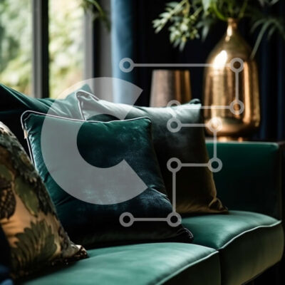 Intra Συλλεκτικό Ξύλινο Παζλ Plywood 4mm - Κομψός πράσινος καναπές με τέλεια τοποθετημένα αξεσουάρ Σε Ξύλινο Κουτί - Διαστάσεις Puzzle: 10x10 cm – 25 κομμάτια - Image 1