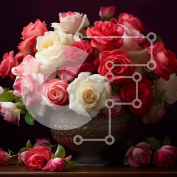 Intra Συλλεκτικό Ξύλινο Παζλ Plywood  4mm - Όμορφα ροζ και λευκά τριαντάφυλλα σε διακοσμητικό βάζο σε ξύλινο τραπέζι Σε Ξύλινο Κουτί - Διαστάσεις Puzzle: 10x10 cm – 25 κομμάτια - Image 1