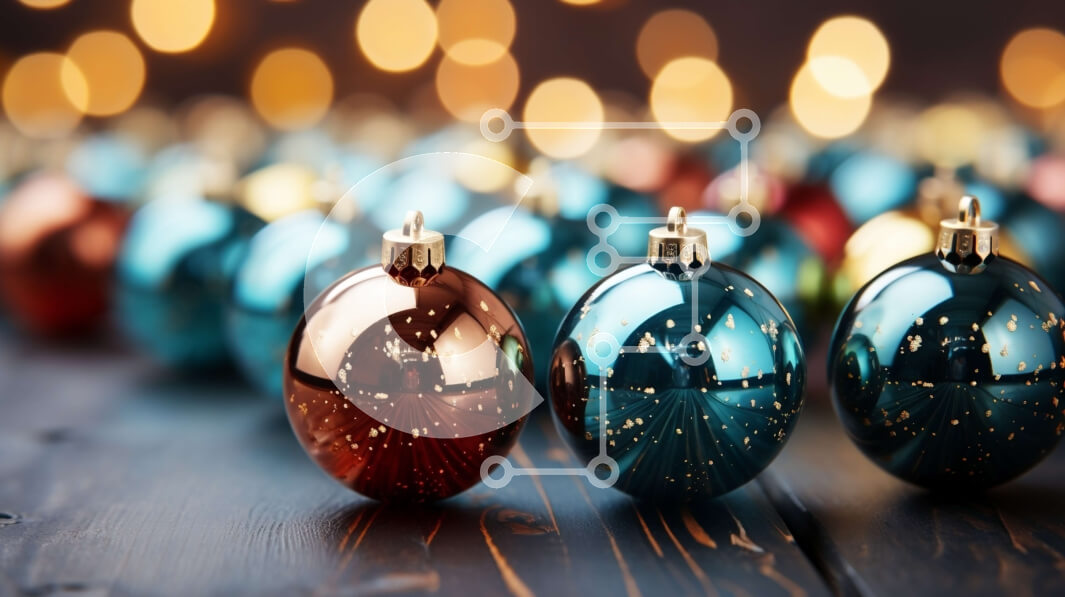 Intra Συλλεκτικό Ξύλινο Παζλ Plywood  4mm - Εορταστική εικόνα με πολύχρωμα χριστουγεννιάτικα στολίδια σε ένα ξύλινο τραπέζι Σε Ξύλινο Κουτί - Διαστάσεις: 10x10 cm – 25 κομμάτια