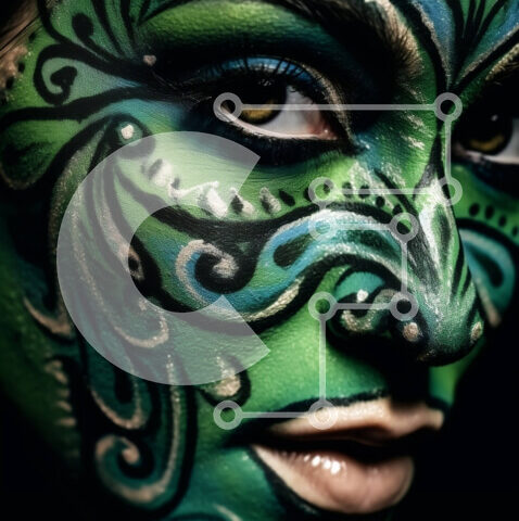 Intra Συλλεκτικό Ξύλινο Παζλ Plywood  4mm - Γυναίκα με μοναδική μπογιά προσώπου και μαύρη στολή Σε Ξύλινο Κουτί - Διαστάσεις Puzzle: 10x10 cm – 25 κομμάτια - Image 1