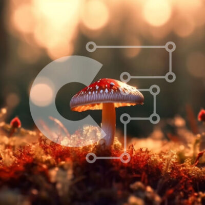 Intra Συλλεκτικό Ξύλινο Παζλ Plywood  4mm - Όμορφη εικόνα ενός μανιταριού σε ένα δάσος στο ηλιοβασίλεμα Σε Ξύλινο Κουτί - Διαστάσεις: 10x10 cm – 25 κομμάτια - Image 1