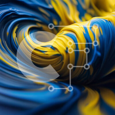 Intra Συλλεκτικό Ξύλινο Παζλ Plywood  4mm - Ζωντανή και δυναμική αφηρημένη ζωγραφική με μπλε και κίτρινους στροβίλους Σε Ξύλινο Κουτί - Διαστάσεις Puzzle: 10x10 cm – 25 κομμάτια - Image 1