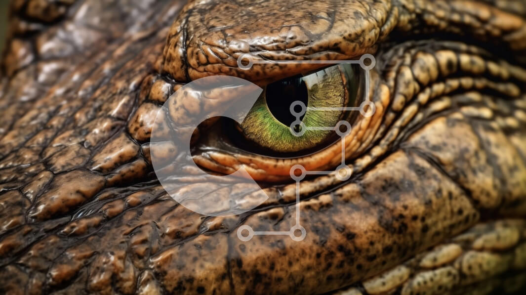 Intra Συλλεκτικό Ξύλινο Παζλ Plywood  4mm - Κροκόδειλος Eye Κοντινό πλάνο με λαμπερή πράσινη ίριδα και αιχμηρά δόντια Σε Ξύλινο Κουτί - Διαστάσεις: 10x10 cm – 25 κομμάτια