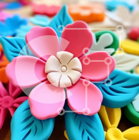 Intra Συλλεκτικό Ξύλινο Παζλ Plywood  4mm - Πολύχρωμα πλαστικά λουλούδια τοποθετημένα σε κύκλο σε ξύλινη επιφάνεια Σε Ξύλινο Κουτί - Διαστάσεις Puzzle: 10x10 cm – 25 κομμάτια - Image 1