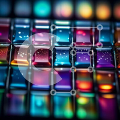 Intra Συλλεκτικό Ξύλινο Παζλ Plywood  4mm - Ζωντανή εικόνα ενός πολύχρωμου πληκτρολογίου με γυαλιστερό φινίρισμα Σε Ξύλινο Κουτί - Διαστάσεις Puzzle: 10x10 cm – 25 κομμάτια - Image 1