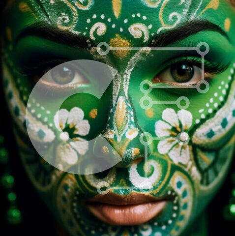 Intra Συλλεκτικό Ξύλινο Παζλ Plywood 4mm - Εκπληκτικό πορτρέτο γυναίκας με πράσινο χρώμα προσώπου και περίπλοκα σχέδια Σε Ξύλινο Κουτί - Διαστάσεις Puzzle: 10x10 cm – 25 κομμάτια - Image 1