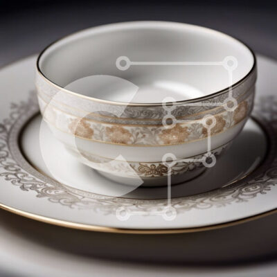 Intra Συλλεκτικό Ξύλινο Παζλ Plywood 4mm - Κομψό φλιτζάνι και πιατάκι από λευκή πορσελάνη με χρυσό λουλουδάτο σχέδιο Σε Ξύλινο Κουτί - Διαστάσεις Puzzle: 10x10 cm – 25 κομμάτια - Image 1