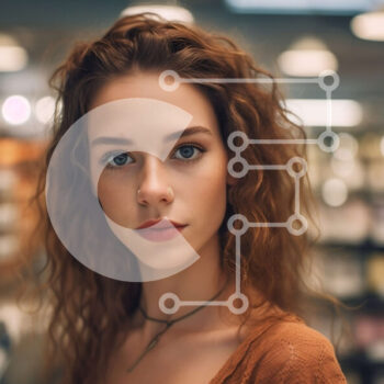 Intra Συλλεκτικό Ξύλινο Παζλ Plywood  4mm - Πορτρέτο μιας νεαρής γυναίκας με σγουρά κόκκινα μαλλιά σε ένα καφέ πουλόβερ σε ένα κατάστημα Σε Ξύλινο Κουτί - Διαστάσεις Puzzle: 10x10 cm – 25 κομμάτια - Image 1