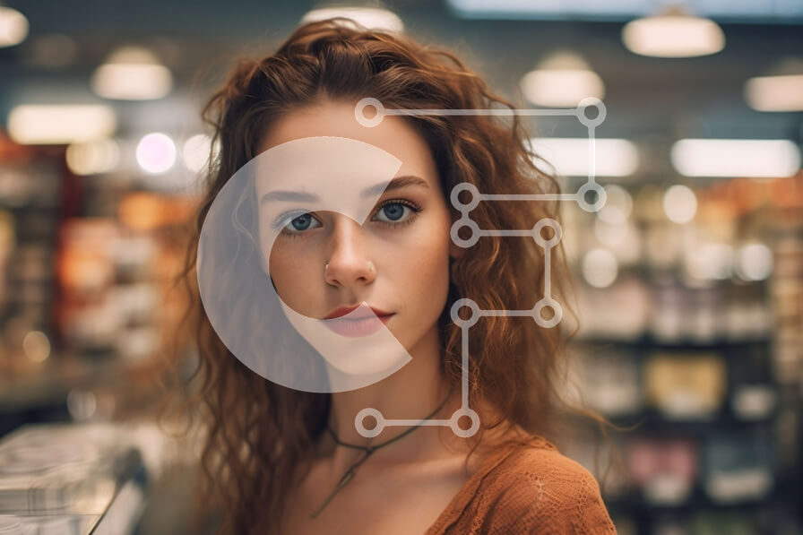 Intra Συλλεκτικό Ξύλινο Παζλ Plywood  4mm - Πορτρέτο μιας νεαρής γυναίκας με σγουρά κόκκινα μαλλιά σε ένα καφέ πουλόβερ σε ένα κατάστημα Σε Ξύλινο Κουτί - Διαστάσεις Puzzle: 10x10 cm – 25 κομμάτια