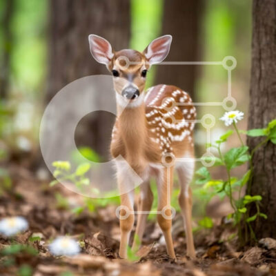 Intra Συλλεκτικό Ξύλινο Παζλ Plywood  4mm - Όμορφη εικόνα του ελαφιού σε ένα ξέφωτο δάσους που περιβάλλεται από αγριολούλουδα Σε Ξύλινο Κουτί - Διαστάσεις: 10x10 cm – 25 κομμάτια - Image 1