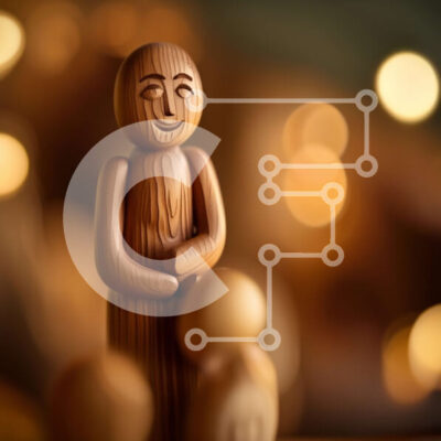 Intra Συλλεκτικό Ξύλινο Παζλ Plywood  4mm - Όμορφο ξύλινο άγαλμα του άνδρα που κρατά το παιδί Σε Ξύλινο Κουτί - Διαστάσεις: 10x10 cm – 25 κομμάτια - Image 1