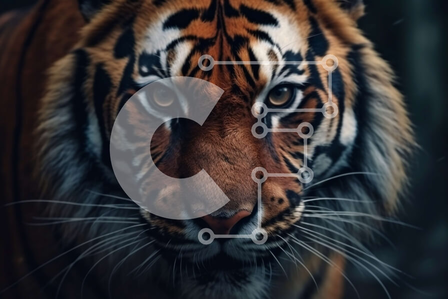 Intra Συλλεκτικό Ξύλινο Παζλ Plywood  4mm - Έντονη κινηματογράφηση σε πρώτο πλάνο του προσώπου μιας τίγρης σε μαύρο και άσπρο Σε Ξύλινο Κουτί - Διαστάσεις: 10x10 cm – 25 κομμάτια