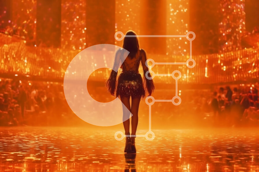 Intra Συλλεκτικό Ξύλινο Παζλ Plywood  4mm - Κομψή και γεμάτη αυτοπεποίθηση γυναίκα με κοντό μαύρο φόρεμα στην πασαρέλα Σε Ξύλινο Κουτί - Διαστάσεις Puzzle: 10x10 cm – 25 κομμάτια