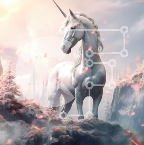 Intra Συλλεκτικό Ξύλινο Παζλ Plywood  4mm - Υπέροχος λευκός μονόκερος σε μια βραχώδη εξοχή με θέα σε ένα ομιχλώδες τοπίο Σε Ξύλινο Κουτί - Διαστάσεις: 10x10 cm – 25 κομμάτια - Image 1