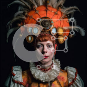 Intra Συλλεκτικό Ξύλινο Παζλ Plywood  4mm - Σοβαρή γυναίκα με περίτεχνα φτερά κεφαλής και κόκκινα μαλλιά Σε Ξύλινο Κουτί - Διαστάσεις Puzzle: 10x10 cm – 25 κομμάτια