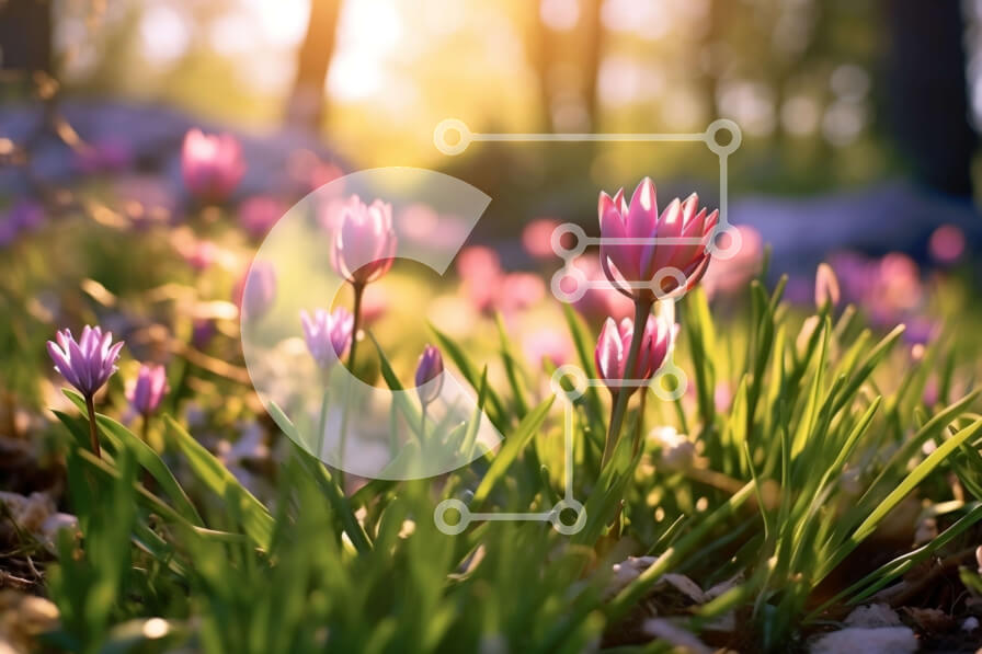 Intra Συλλεκτικό Ξύλινο Παζλ Plywood  4mm - Όμορφη εικόνα ενός χωραφιού με ροζ λουλούδια στο φως του ήλιου Σε Ξύλινο Κουτί - Διαστάσεις: 10x10 cm – 25 κομμάτια