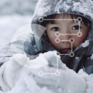 Intra Συλλεκτικό Ξύλινο Παζλ Plywood  4mm - Αξιολάτρευτη εικόνα μικρού παιδιού που παίζει στο χιόνι Σε Ξύλινο Κουτί - Διαστάσεις Puzzle: 10x10 cm – 25 κομμάτια