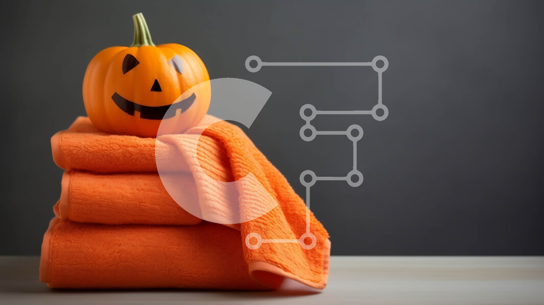 Intra Συλλεκτικό Ξύλινο Παζλ Plywood  4mm - Στοίβα από πορτοκαλί πετσέτες με διακόσμηση κολοκύθας Σε Ξύλινο Κουτί - Διαστάσεις Puzzle: 10x10 cm – 25 κομμάτια