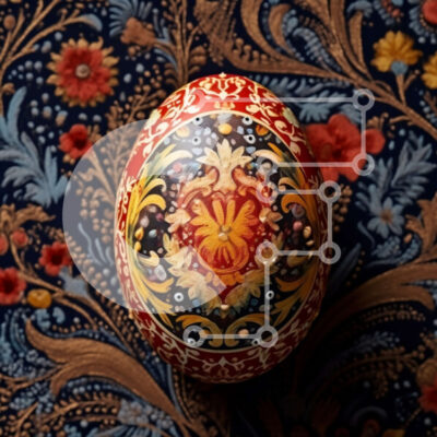 Intra Συλλεκτικό Ξύλινο Παζλ Plywood 4mm - Όμορφο πασχαλινό αυγό με λουλουδάτο σχέδιο σε μπλε και χρυσό φόντο Σε Ξύλινο Κουτί - Διαστάσεις: 10x10 cm – 25 κομμάτια - Image 1