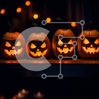 Intra Συλλεκτικό Ξύλινο Παζλ Plywood  4mm - Απόκοσμη διακόσμηση αποκριών: Πέντε σκαλιστές κολοκύθες με λαμπερά μάτια Σε Ξύλινο Κουτί - Διαστάσεις Puzzle: 10x10 cm – 25 κομμάτια - Image 1