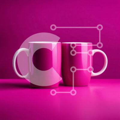 Intra Συλλεκτικό Ξύλινο Παζλ Plywood  4mm - Όμορφη εικόνα δύο ροζ κούπες σε ροζ φόντο Σε Ξύλινο Κουτί - Διαστάσεις: 10x10 cm – 25 κομμάτια - Image 1