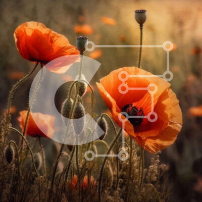 Intra Συλλεκτικό Ξύλινο Παζλ Plywood  4mm - Εκπληκτική εικόνα ενός χωραφιού με πορτοκαλί παπαρούνες στο ηλιοβασίλεμα Σε Ξύλινο Κουτί - Διαστάσεις: 10x10 cm – 25 κομμάτια - Image 1