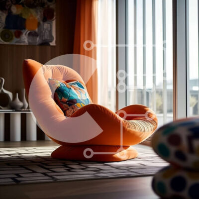 Intra Συλλεκτικό Ξύλινο Παζλ Plywood 4mm - Μινιμαλιστικό σαλόνι με καρέκλα με φυσικό φως και πορτοκαλί τόνο Σε Ξύλινο Κουτί - Διαστάσεις Puzzle: 10x10 cm – 25 κομμάτια - Image 1