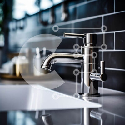 Intra Συλλεκτικό Ξύλινο Παζλ Plywood  4mm - Κομψός και κομψός μοντέρνος νεροχύτης μπάνιου με βρύση χρωμίου και τοίχο από μαύρο πλακάκι Σε Ξύλινο Κουτί - Διαστάσεις Puzzle: 10x10 cm – 25 κομμάτια - Image 1