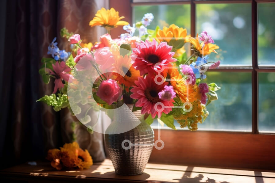 Intra Συλλεκτικό Ξύλινο Παζλ Plywood  4mm - Βάζο με πολύχρωμα λουλούδια σε ένα ηλιόλουστο περβάζι Σε Ξύλινο Κουτί - Διαστάσεις: 10x10 cm – 25 κομμάτια