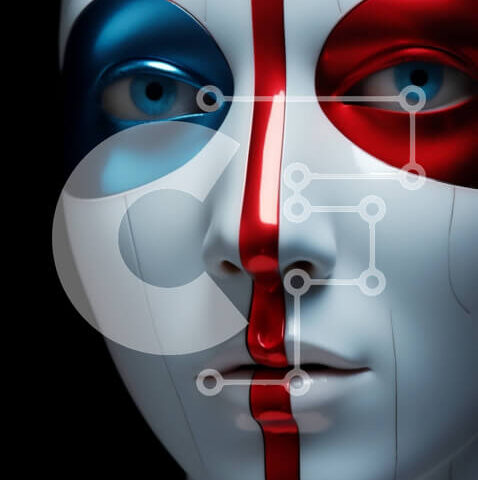 Intra Συλλεκτικό Ξύλινο Παζλ Plywood  4mm - Γυναίκα με λευκό πρόσωπο και κόκκινες και μπλε ρίγες Σε Ξύλινο Κουτί - Διαστάσεις Puzzle: 10x10 cm – 25 κομμάτια - Image 1