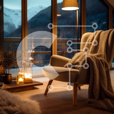 Intra Συλλεκτικό Ξύλινο Παζλ Plywood  4mm - Ζεστό και φιλόξενο σαλόνι με θέα στο βουνό Σε Ξύλινο Κουτί - Διαστάσεις Puzzle: 10x10 cm – 25 κομμάτια - Image 1