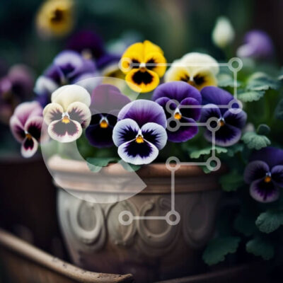 Intra Συλλεκτικό Ξύλινο Παζλ Plywood  4mm - Όμορφη κινηματογράφηση σε πρώτο πλάνο πολύχρωμων πανσέδων σε πήλινο δοχείο Σε Ξύλινο Κουτί - Διαστάσεις: 10x10 cm – 25 κομμάτια - Image 1