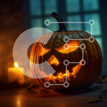 Intra Συλλεκτικό Ξύλινο Παζλ Plywood  4mm - Απόκοσμη κολοκύθα Jack-o'-Lantern σε ξύλινο τραπέζι Σε Ξύλινο Κουτί - Διαστάσεις: 10x10 cm – 25 κομμάτια - Image 1