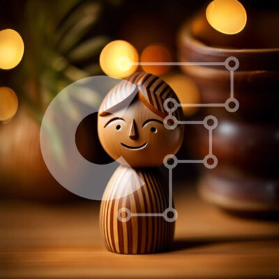 Intra Συλλεκτικό Ξύλινο Παζλ Plywood 4mm - Όμορφο ξύλινο ειδώλιο μιας χαμογελαστής γυναίκας σε ένα τραπέζι με φυτό σε γλάστρα Σε Ξύλινο Κουτί - Διαστάσεις: 10x10 cm – 25 κομμάτια - Image 1