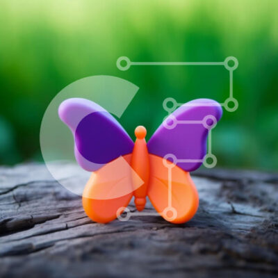 Intra Συλλεκτικό Ξύλινο Παζλ Plywood  4mm - Πορτοκαλί και μωβ παιχνίδι πεταλούδας σε ξύλο Σε Ξύλινο Κουτί - Διαστάσεις: 10x10 cm – 25 κομμάτια - Image 1