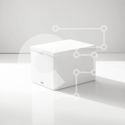 Intra Συλλεκτικό Ξύλινο Παζλ Plywood 4mm - Λευκό χάρτινο κουτί με ετικέτα σε λευκή επιφάνεια - Φωτογραφία Αρχείου Σε Ξύλινο Κουτί - Διαστάσεις Puzzle: 10x10 cm – 25 κομμάτια - Image 1