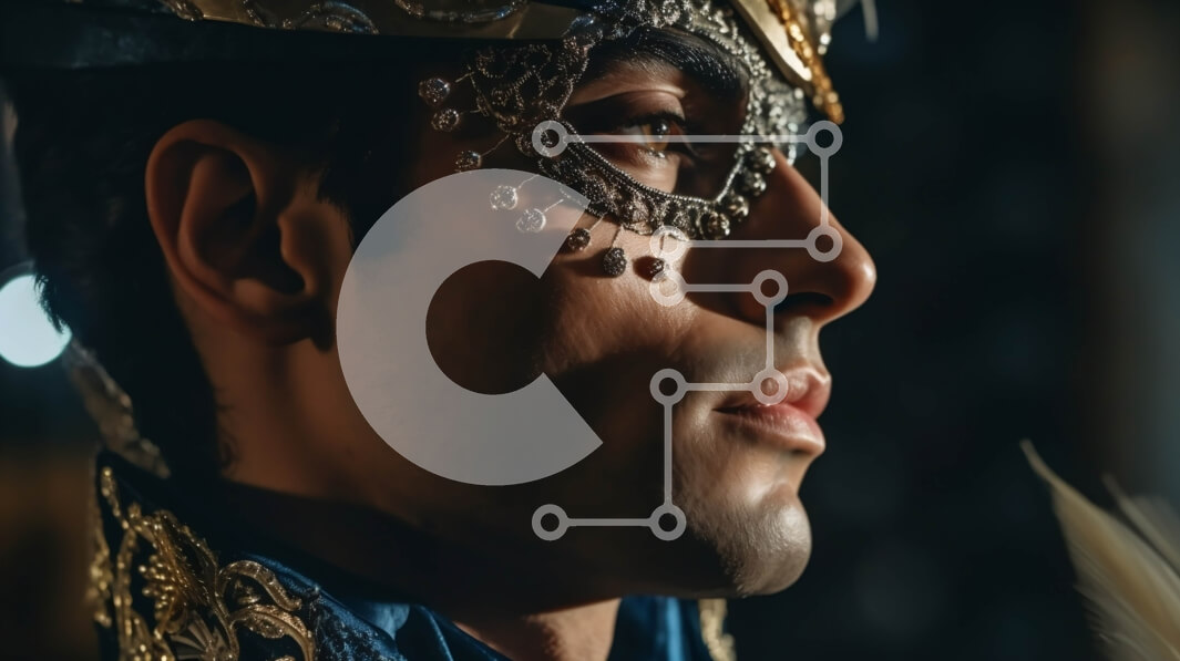 Intra Συλλεκτικό Ξύλινο Παζλ Plywood  4mm - Κομψός άνδρας με μάσκα μεταμφίεσης σε βενετσιάνικο στυλ με χρυσές λεπτομέρειες και φτερά Σε Ξύλινο Κουτί - Διαστάσεις Puzzle: 10x10 cm – 25 κομμάτια