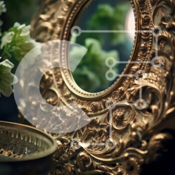 Intra Συλλεκτικό Ξύλινο Παζλ Plywood  4mm - Κομψός καθρέφτης με χρυσό πλαίσιο με λευκά λουλούδια Σε Ξύλινο Κουτί - Διαστάσεις Puzzle: 10x10 cm – 25 κομμάτια - Image 1