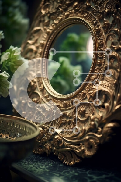 Intra Συλλεκτικό Ξύλινο Παζλ Plywood  4mm - Κομψός καθρέφτης με χρυσό πλαίσιο με λευκά λουλούδια Σε Ξύλινο Κουτί - Διαστάσεις Puzzle: 10x10 cm – 25 κομμάτια