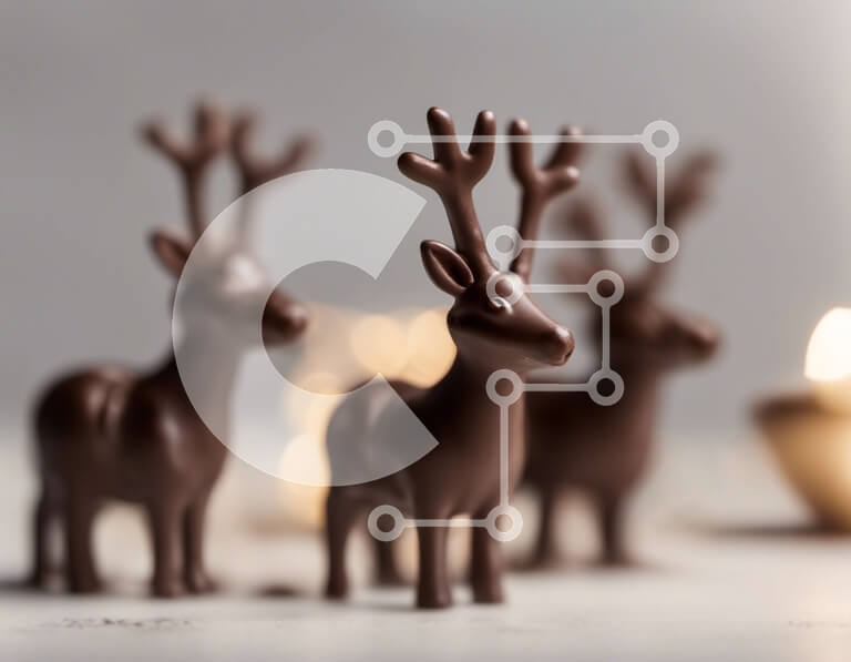 Intra Συλλεκτικό Ξύλινο Παζλ Plywood  4mm - Σοκολατένια ειδώλια ταράνδων σε λευκή επιφάνεια Σε Ξύλινο Κουτί - Διαστάσεις Puzzle: 10x10 cm – 25 κομμάτια