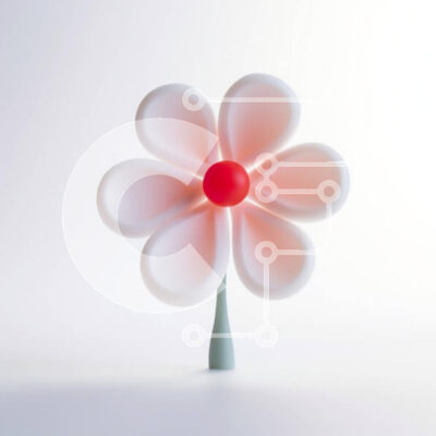 Intra Συλλεκτικό Ξύλινο Παζλ Plywood  4mm - Λευκό πλαστικό λουλούδι με κόκκινη μπάλα σε λευκό φόντο Σε Ξύλινο Κουτί - Διαστάσεις Puzzle: 10x10 cm – 25 κομμάτια - Image 1