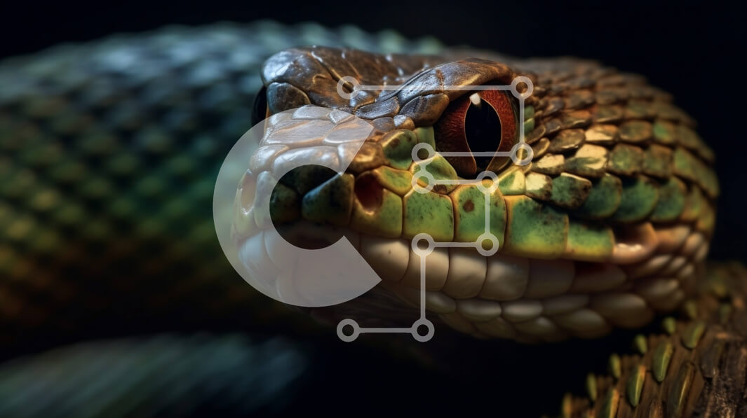 Intra Συλλεκτικό Ξύλινο Παζλ Plywood  4mm - Έντονη και λεπτομερής κοντινή πλάνο του κεφαλιού και των κυνόδοντων ενός φιδιού Σε Ξύλινο Κουτί - Διαστάσεις: 10x10 cm – 25 κομμάτια