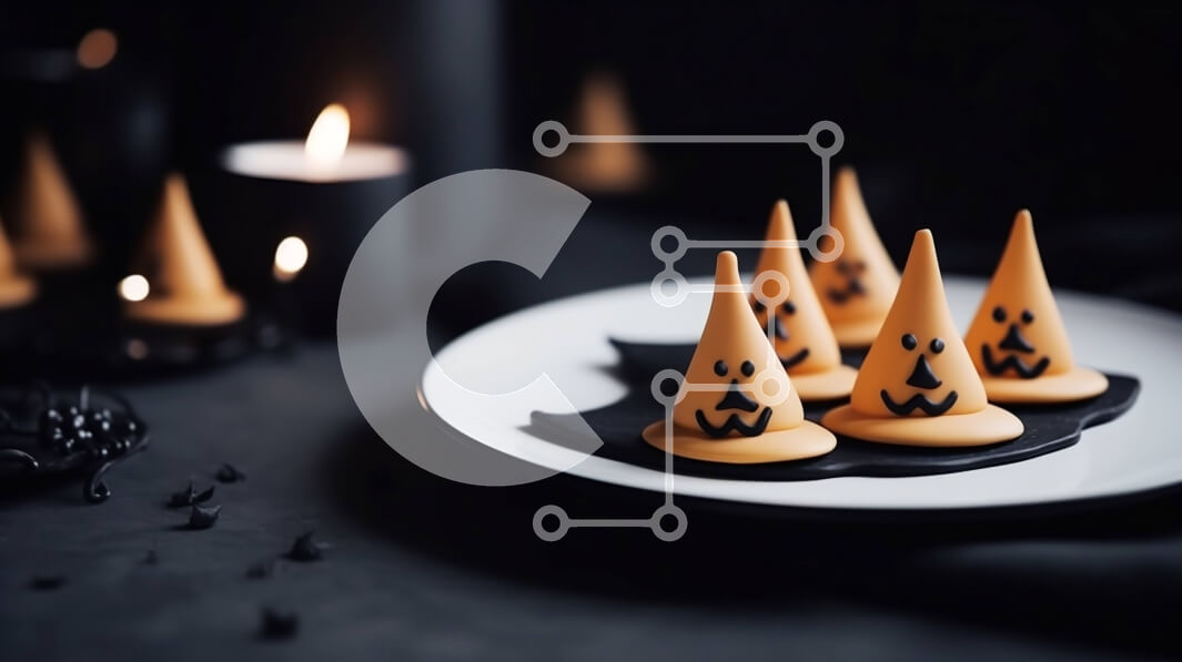 Intra Συλλεκτικό Ξύλινο Παζλ Plywood  4mm - Μπισκότα κολοκύθας με καπέλο μαγισσών αποκριών σε λευκό πιάτο Σε Ξύλινο Κουτί - Διαστάσεις: 10x10 cm – 25 κομμάτια