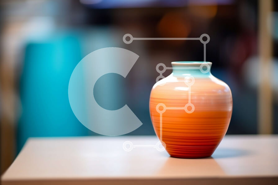 Intra Συλλεκτικό Ξύλινο Παζλ Plywood  4mm - Ζωντανό πορτοκαλί και μπλε βάζο σε ένα ξύλινο τραπέζι Σε Ξύλινο Κουτί - Διαστάσεις: 10x10 cm – 25 κομμάτια