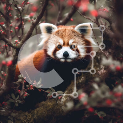 Intra Συλλεκτικό Ξύλινο Παζλ Plywood  4mm - Αξιολάτρευτο κόκκινο Panda σε ένα δέντρο με μούρα Σε Ξύλινο Κουτί - Διαστάσεις: 10x10 cm – 25 κομμάτια - Image 1