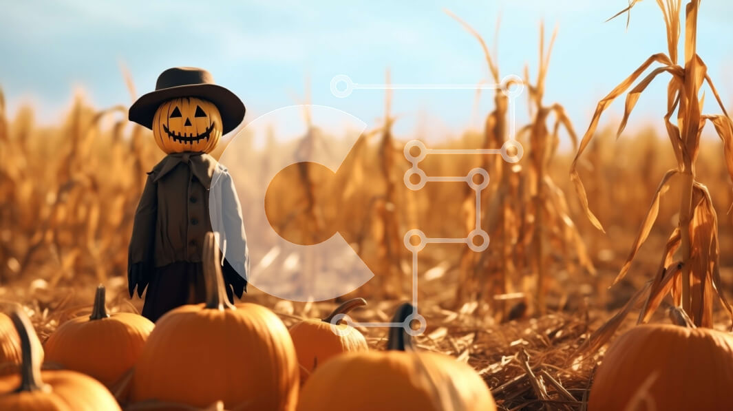 Intra Συλλεκτικό Ξύλινο Παζλ Plywood  4mm - Σκιάχτρο σε χωράφι με καλαμπόκι με κολοκύθες Σε Ξύλινο Κουτί - Διαστάσεις Puzzle: 10x10 cm – 25 κομμάτια