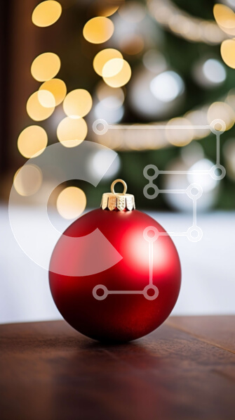 Intra Συλλεκτικό Ξύλινο Παζλ Plywood  4mm - Κόκκινη μπάλα στο τραπέζι με φωτισμένο χριστουγεννιάτικο δέντρο Σε Ξύλινο Κουτί - Διαστάσεις: 10x10 cm – 25 κομμάτια