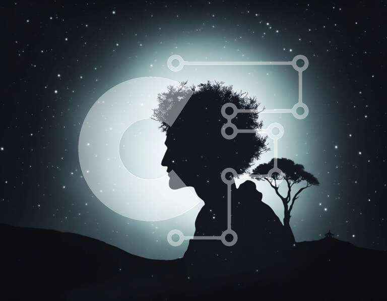 Intra Συλλεκτικό Ξύλινο Παζλ Plywood  4mm - Σιλουέτα ενός ατόμου που απολαμβάνει την έναστρη νύχτα Σε Ξύλινο Κουτί - Διαστάσεις: 10x10 cm – 25 κομμάτια